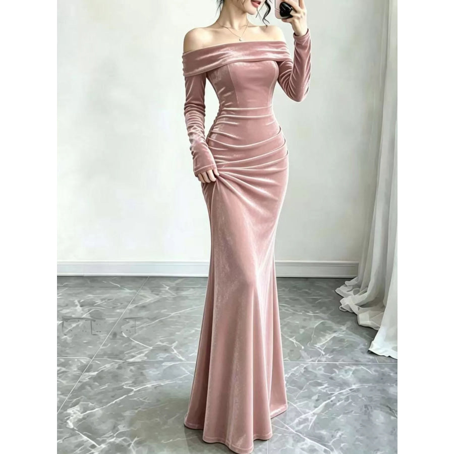 Full Size Off-Shoulder Velvet Mermaid Maxi Dress Plus Pink / XS Apparel and Accessories