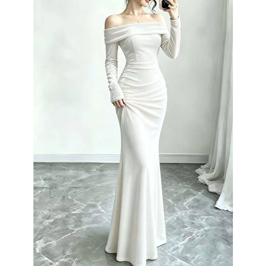 Full Size Off-Shoulder Velvet Mermaid Maxi Dress Plus White / XS Apparel and Accessories