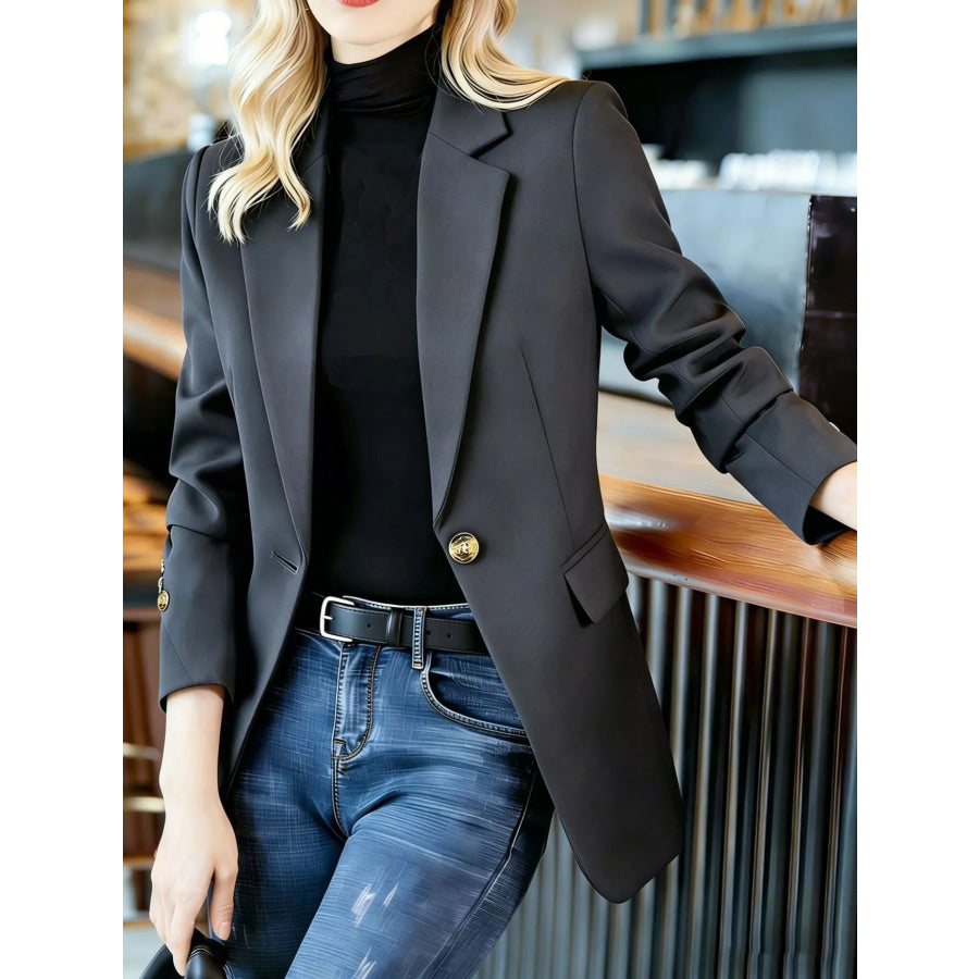 Full Size One Button Lapel Collar Blazer Plus Size Apparel and Accessories