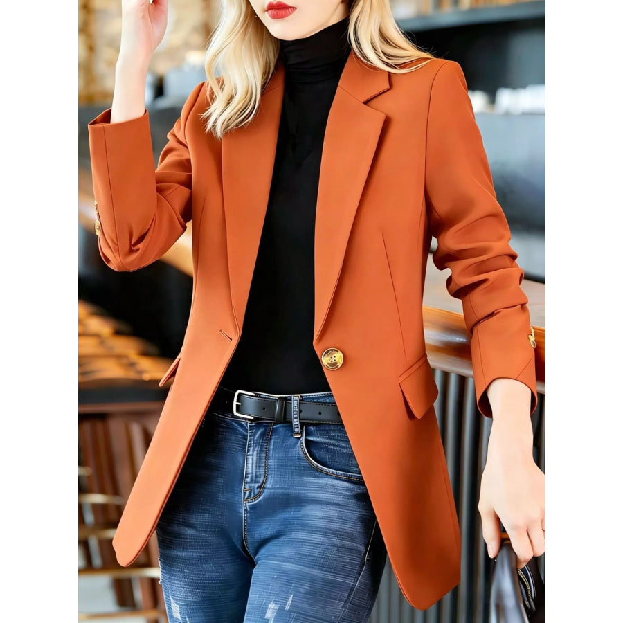 Full Size One Button Lapel Collar Blazer Plus Size Apparel and Accessories