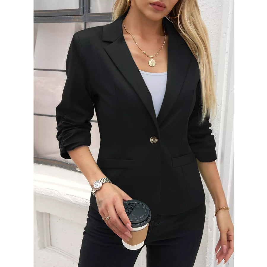 Full Size One Button Lapel Collar Blazer Plus Size Apparel and Accessories