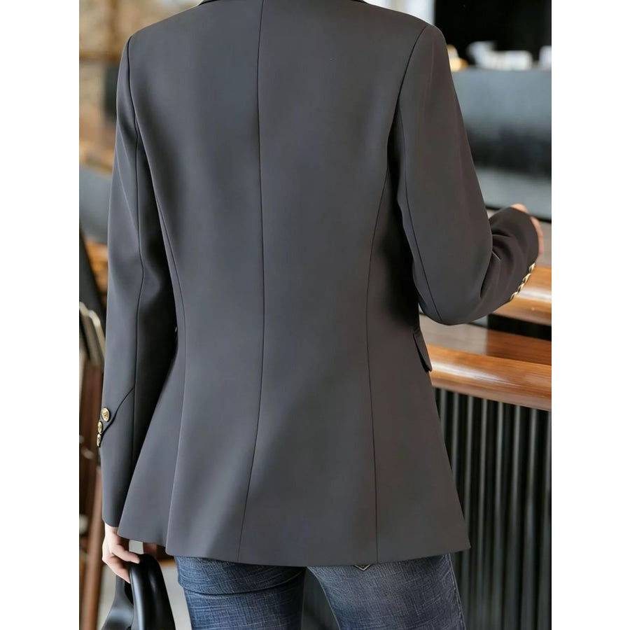 Full Size One Button Lapel Collar Blazer Plus Size Apparel and Accessories