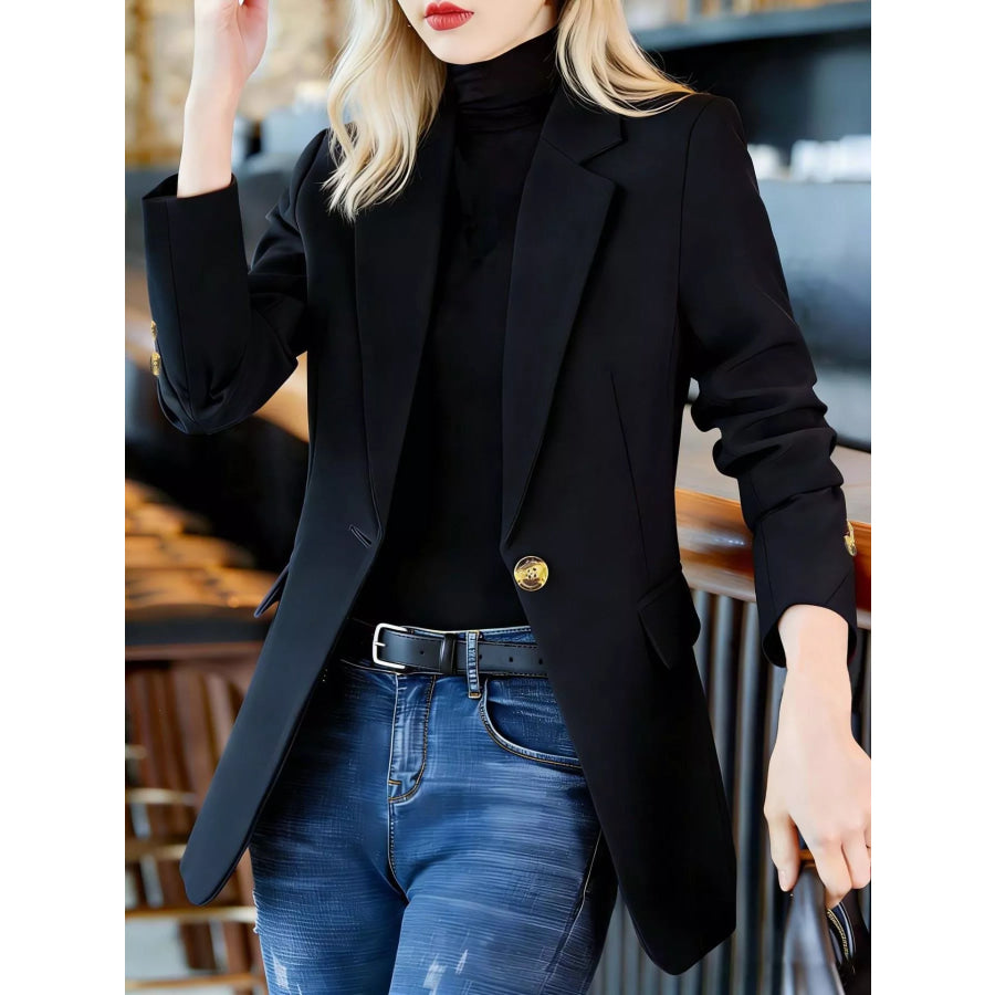 Full Size One Button Lapel Collar Blazer Plus Size Apparel and Accessories