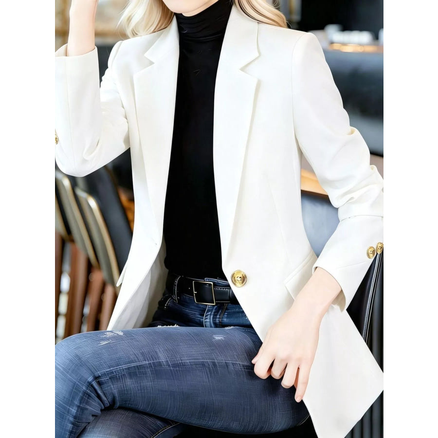 Full Size One Button Lapel Collar Blazer Plus Size Apparel and Accessories