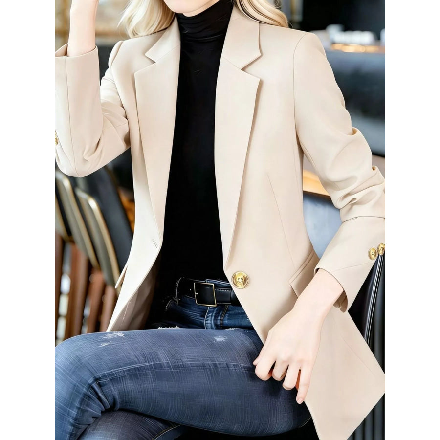 Full Size One Button Lapel Collar Blazer Plus Size Apparel and Accessories