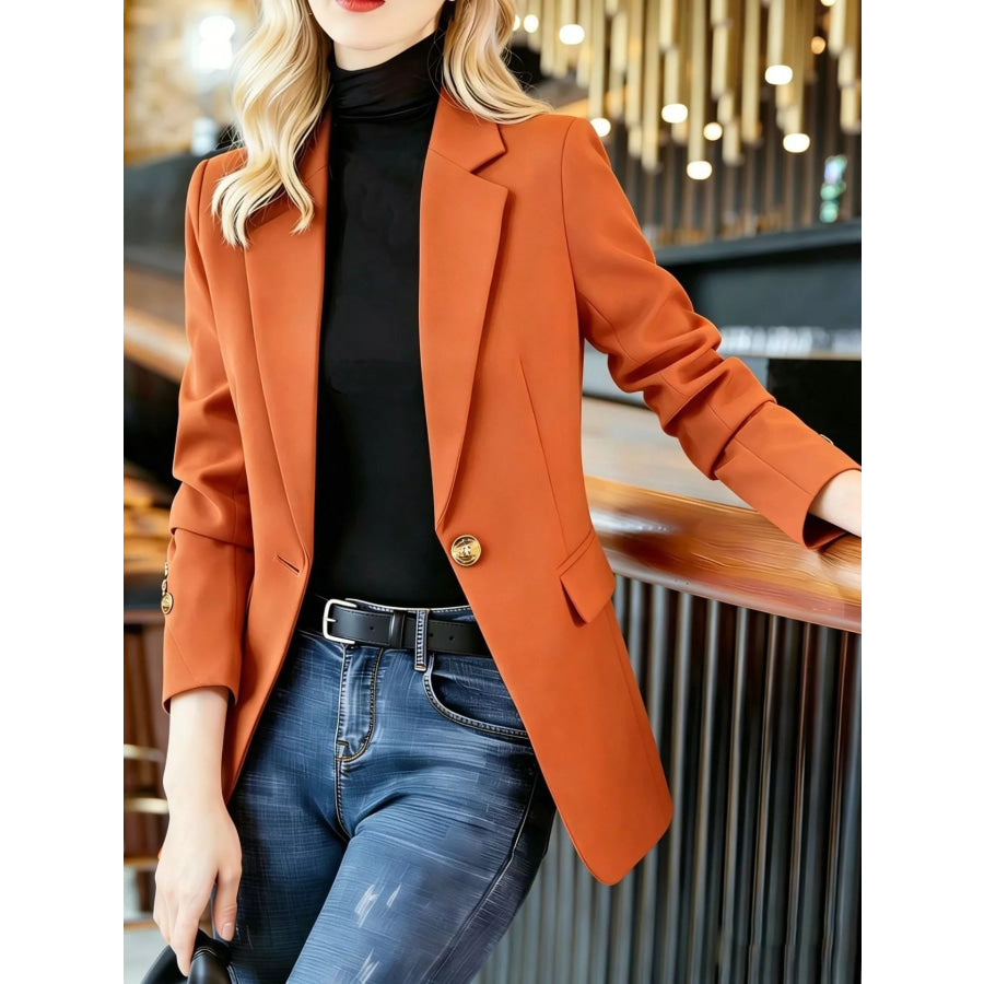 Full Size One Button Lapel Collar Blazer Plus Size Apparel and Accessories