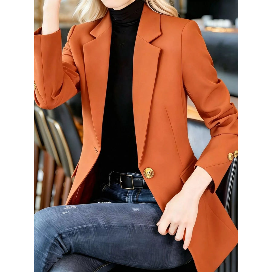 Full Size One Button Lapel Collar Blazer Plus Size Apparel and Accessories
