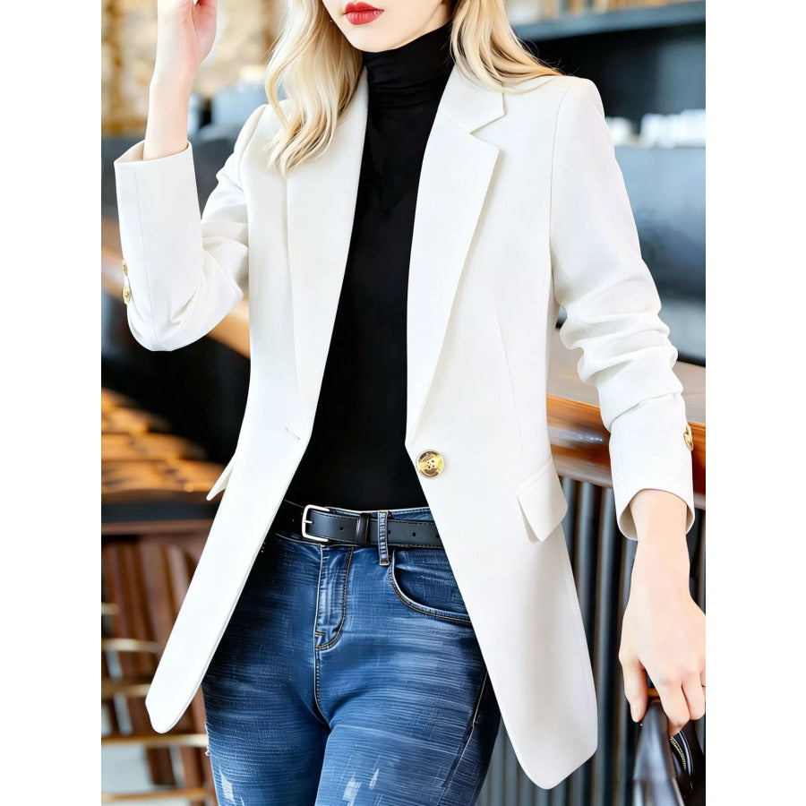 Full Size One Button Lapel Collar Blazer Plus Size Apparel and Accessories
