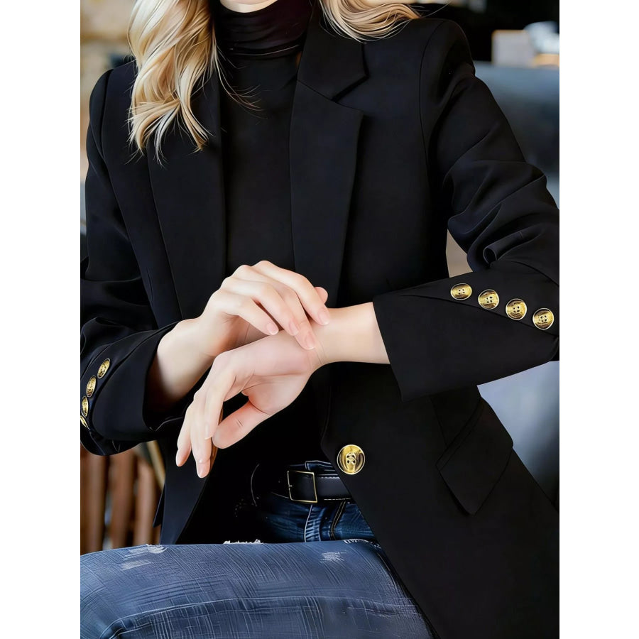 Full Size One Button Lapel Collar Blazer Plus Size Apparel and Accessories