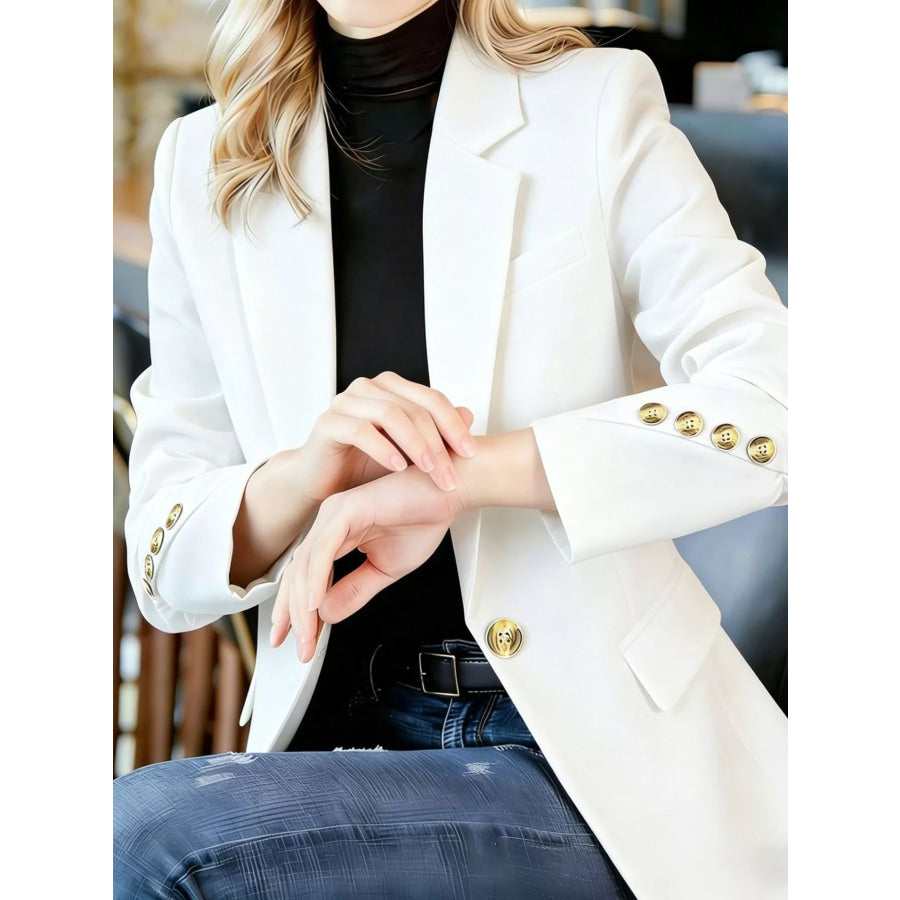 Full Size One Button Lapel Collar Blazer Plus Size Apparel and Accessories