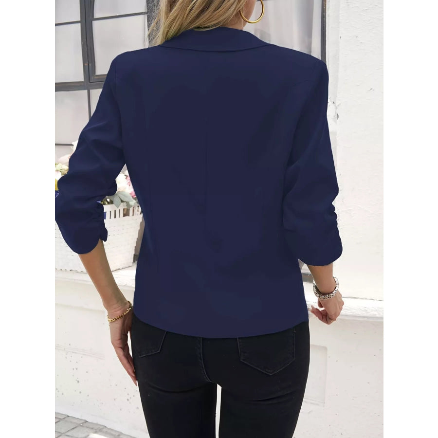 Full Size One Button Lapel Collar Blazer Plus Size Apparel and Accessories