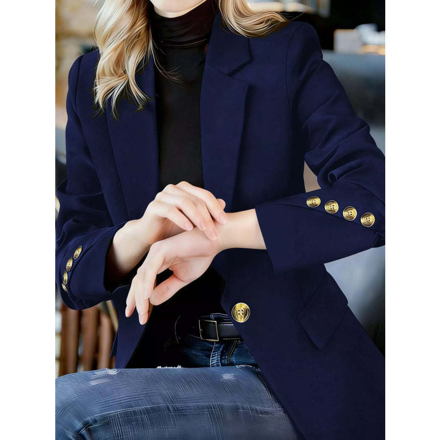 Full Size One Button Lapel Collar Blazer Plus Size Apparel and Accessories
