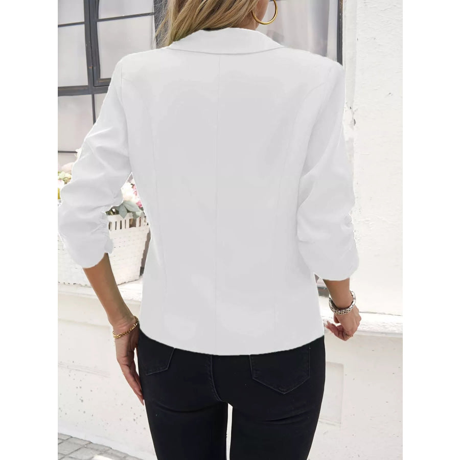 Full Size One Button Lapel Collar Blazer Plus Size Apparel and Accessories
