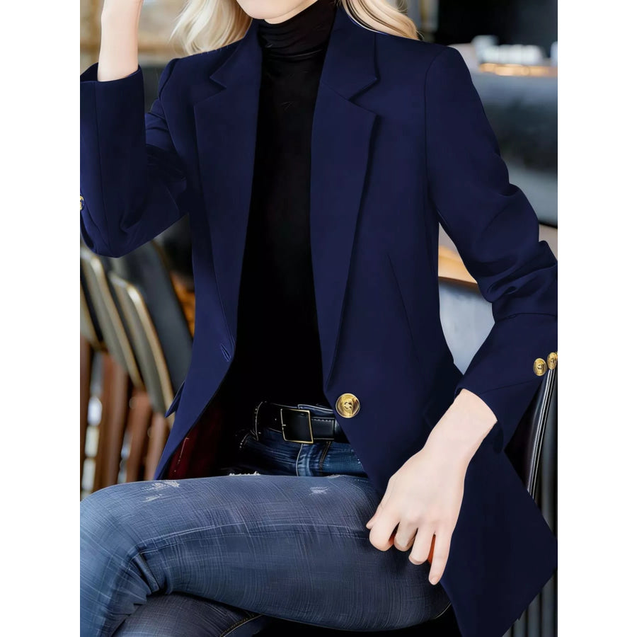 Full Size One Button Lapel Collar Blazer Plus Size Apparel and Accessories