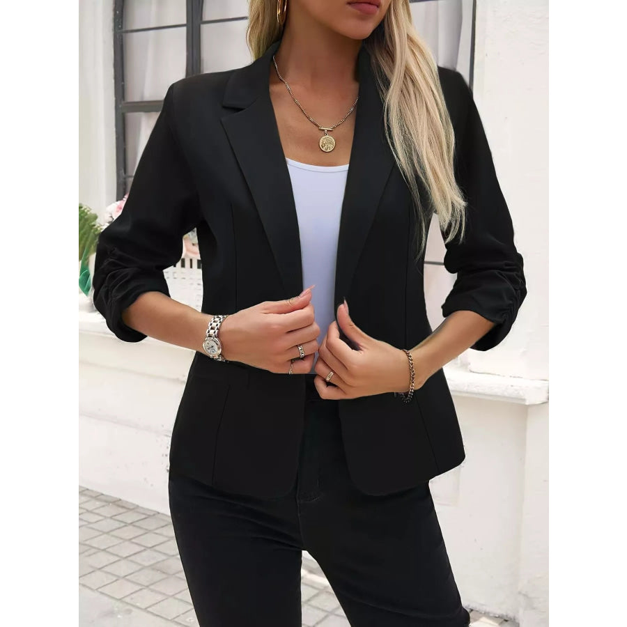 Full Size One Button Lapel Collar Blazer Plus Size Apparel and Accessories