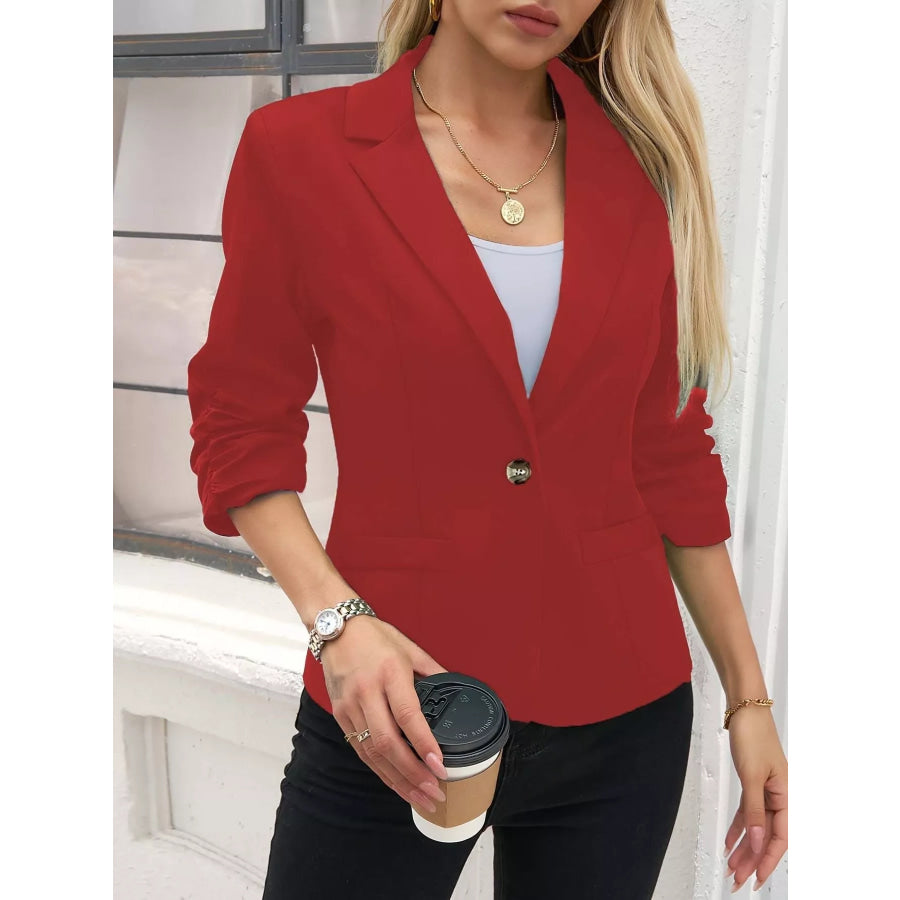 Full Size One Button Lapel Collar Blazer Plus Size Apparel and Accessories