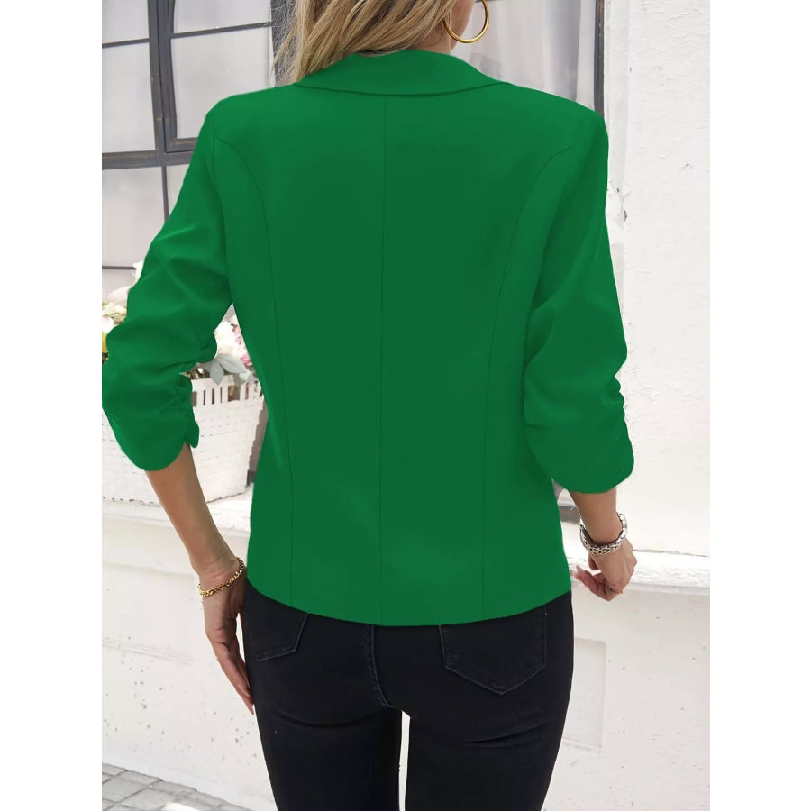 Full Size One Button Lapel Collar Blazer Plus Size Apparel and Accessories