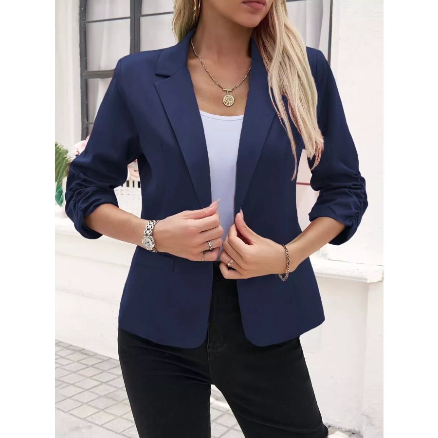 Full Size One Button Lapel Collar Blazer Plus Size Apparel and Accessories