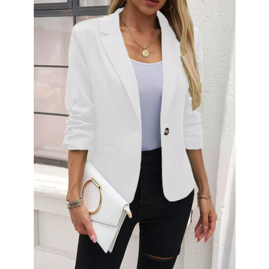 Full Size One Button Lapel Collar Blazer Plus Size Apparel and Accessories