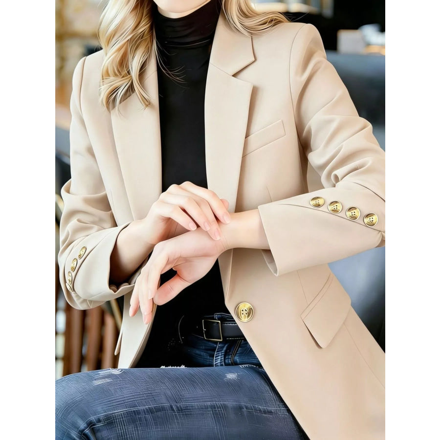 Full Size One Button Lapel Collar Blazer Plus Size Apricot / S Apparel and Accessories
