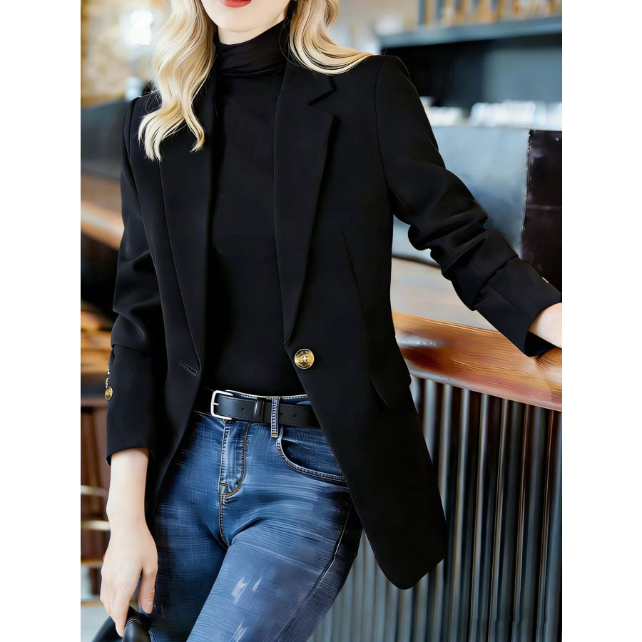 Full Size One Button Lapel Collar Blazer Plus Size Black / S Apparel and Accessories