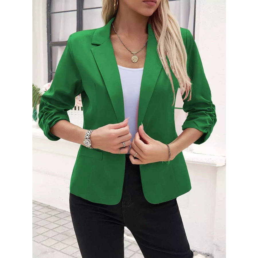 Full Size One Button Lapel Collar Blazer Plus Size Green / S Apparel and Accessories