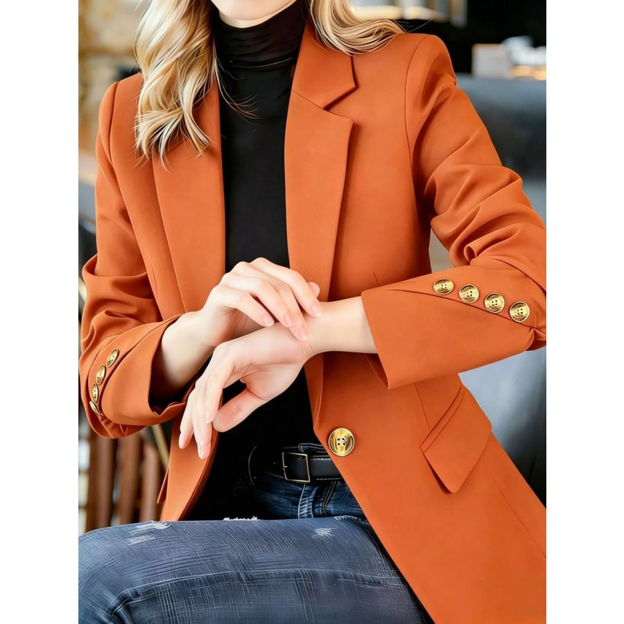Full Size One Button Lapel Collar Blazer Plus Size Orange / S Apparel and Accessories