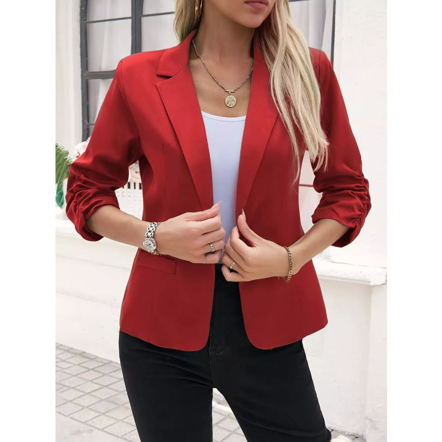 Full Size One Button Lapel Collar Blazer Plus Size Red / S Apparel and Accessories
