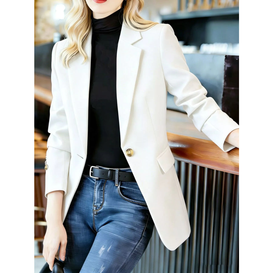 Full Size One Button Lapel Collar Blazer Plus Size White / S Apparel and Accessories