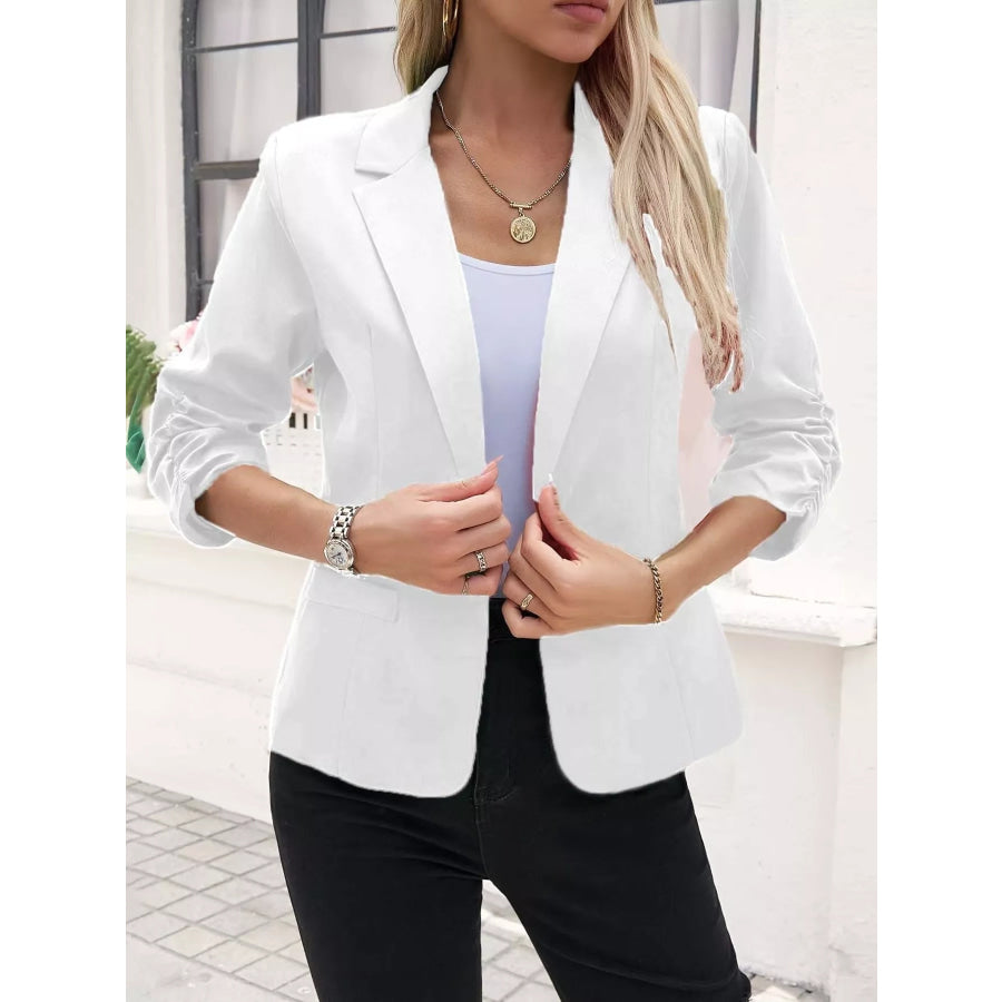 Full Size One Button Lapel Collar Blazer Plus Size White / S Apparel and Accessories