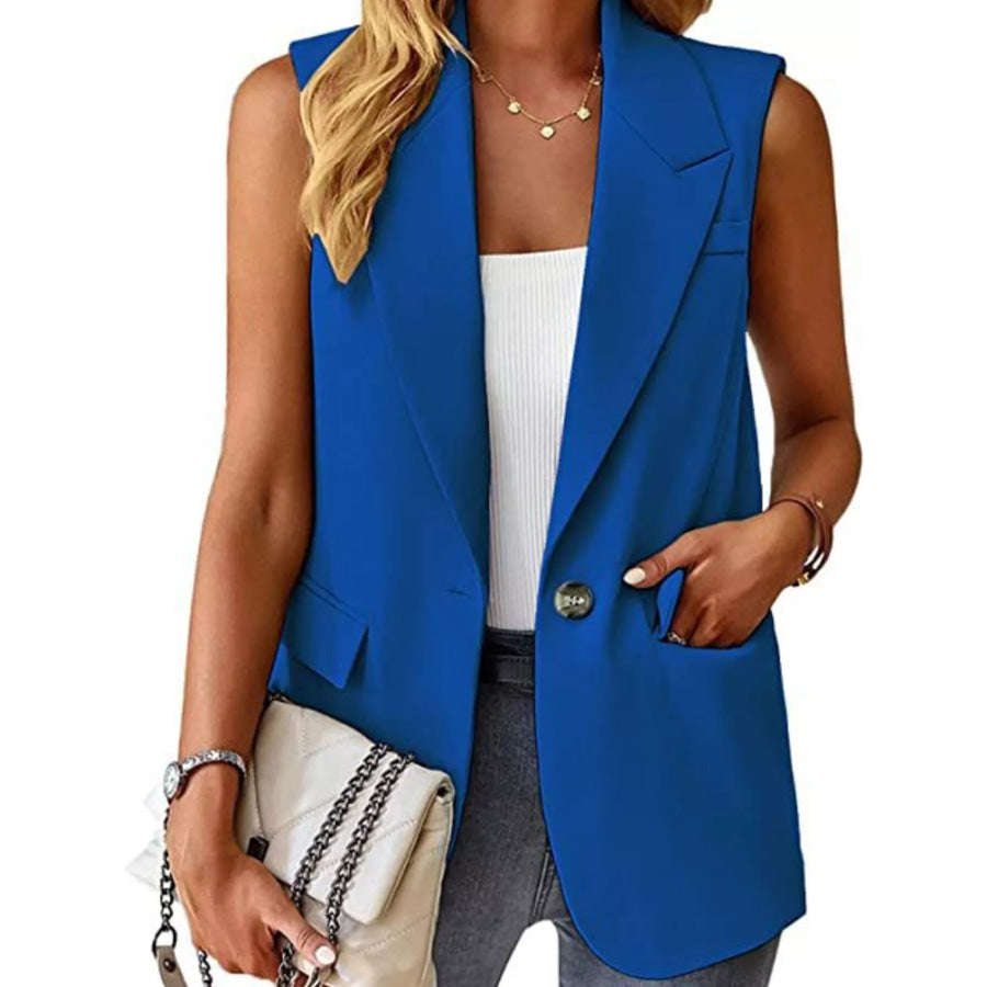 Full Size One Button Lapel Collar Vest Coat Plus Size Apparel and Accessories