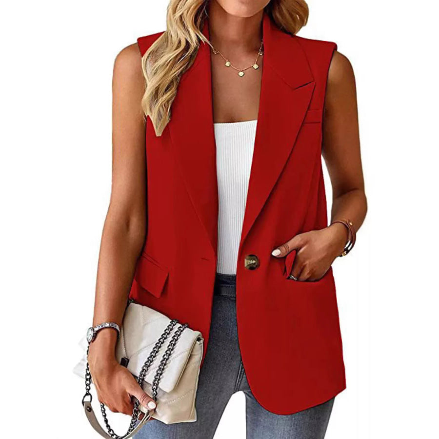 Full Size One Button Lapel Collar Vest Coat Plus Size Apparel and Accessories