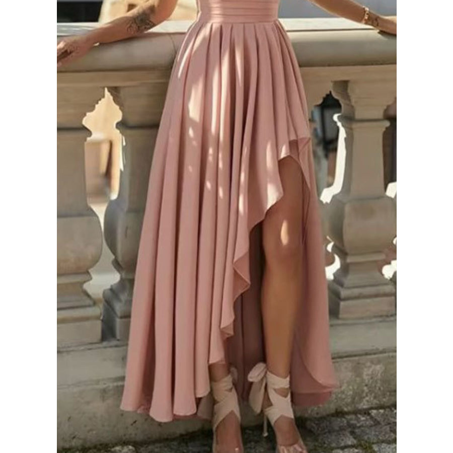 Full Size One-Shoulder Asymmetrical Hen Dress Plus Size Apparel and Accessories