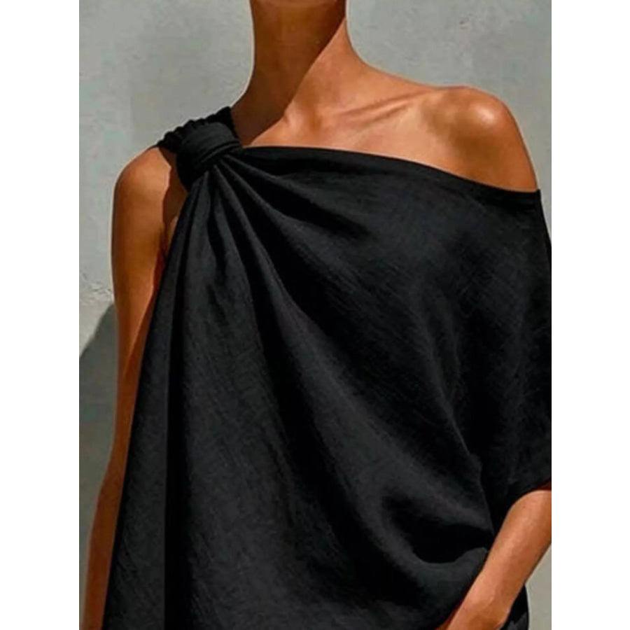 Full Size One-Shoulder Knot Detail Blouse Plus Apparel and Accessories