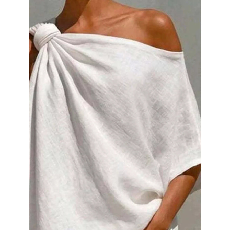 Full Size One-Shoulder Knot Detail Blouse Plus Apparel and Accessories