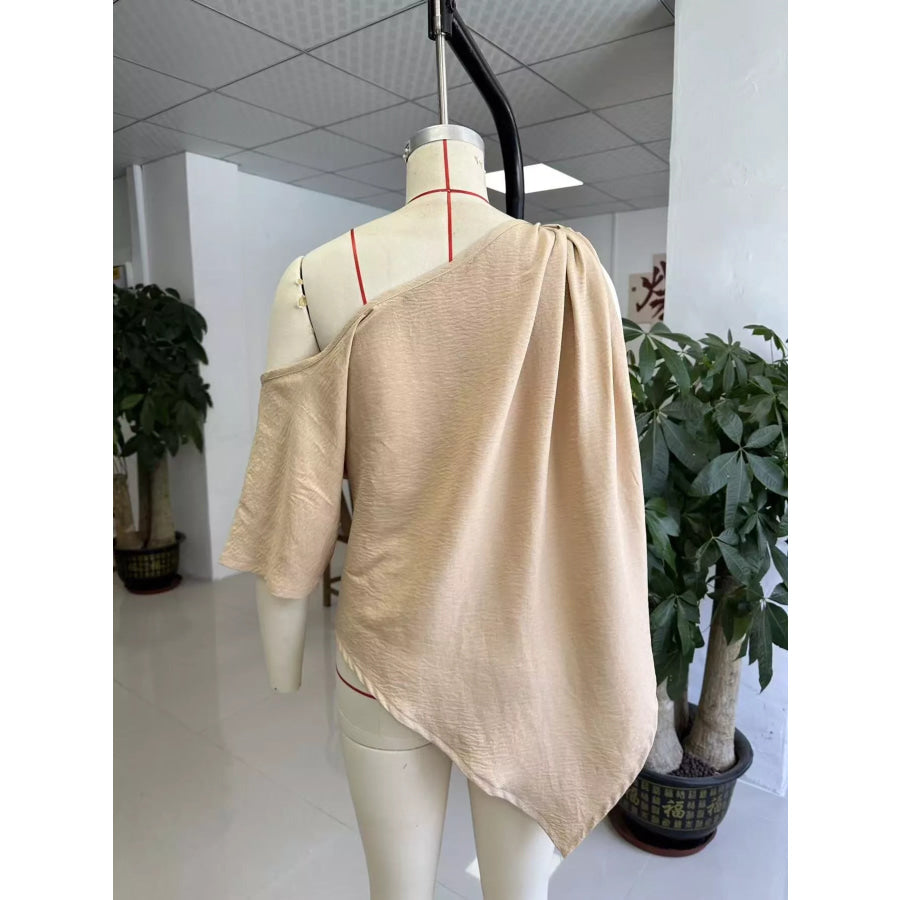 Full Size One-Shoulder Knot Detail Blouse Plus Apparel and Accessories