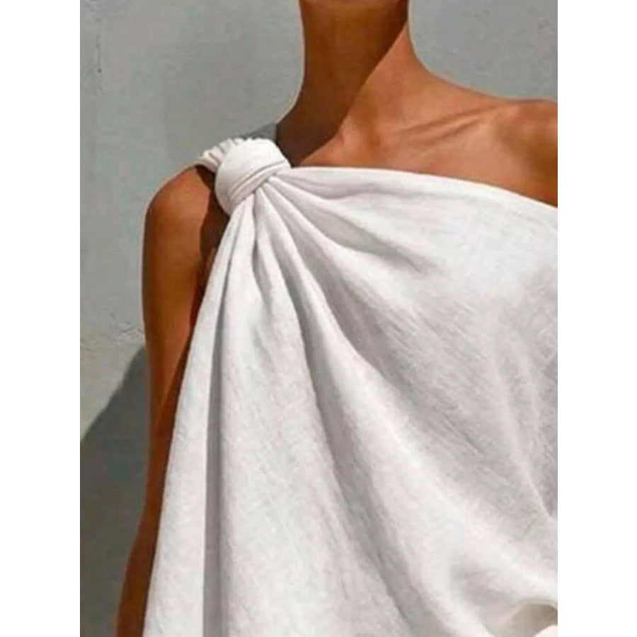 Full Size One-Shoulder Knot Detail Blouse Plus Apparel and Accessories