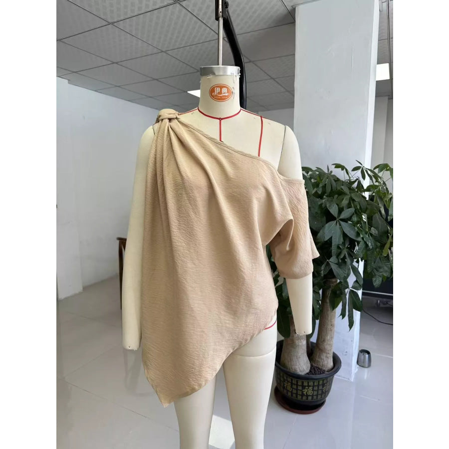 Full Size One-Shoulder Knot Detail Blouse Plus Apparel and Accessories