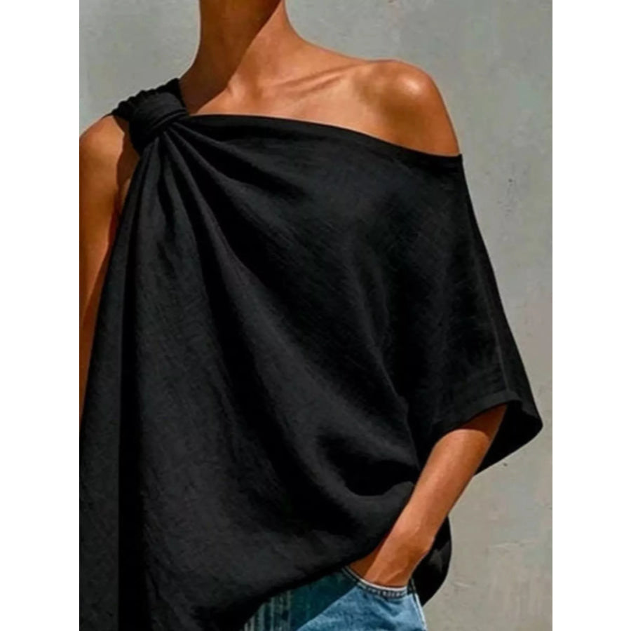 Full Size One-Shoulder Knot Detail Blouse Plus Apparel and Accessories
