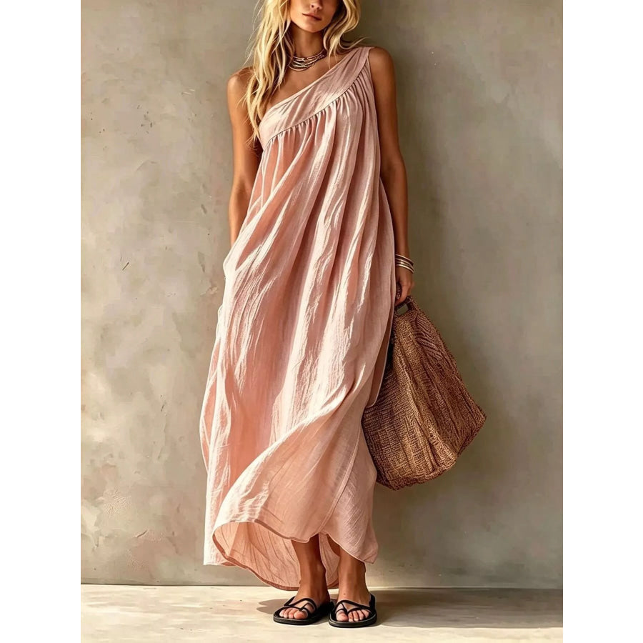 Full Size One-Shoulder Maxi Dress Plus Size Blush Pink / S Apparel and Accessories