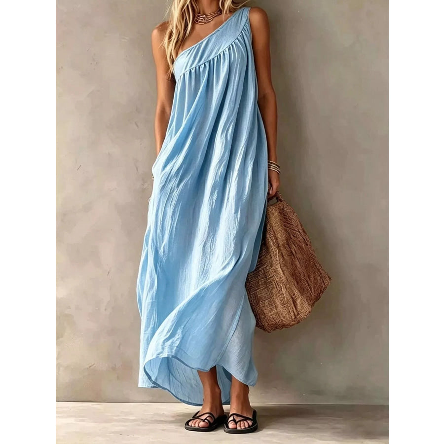 Full Size One-Shoulder Maxi Dress Plus Size Light Blue / S Apparel and Accessories