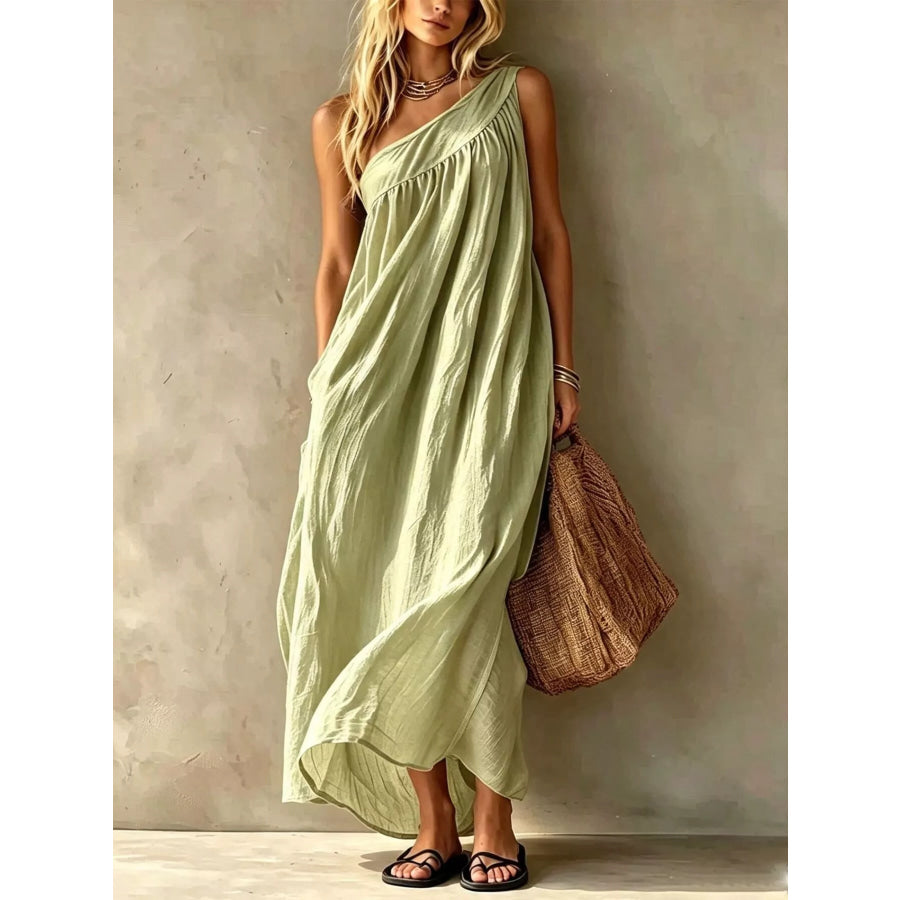 Full Size One-Shoulder Maxi Dress Plus Size Sage / S Apparel and Accessories