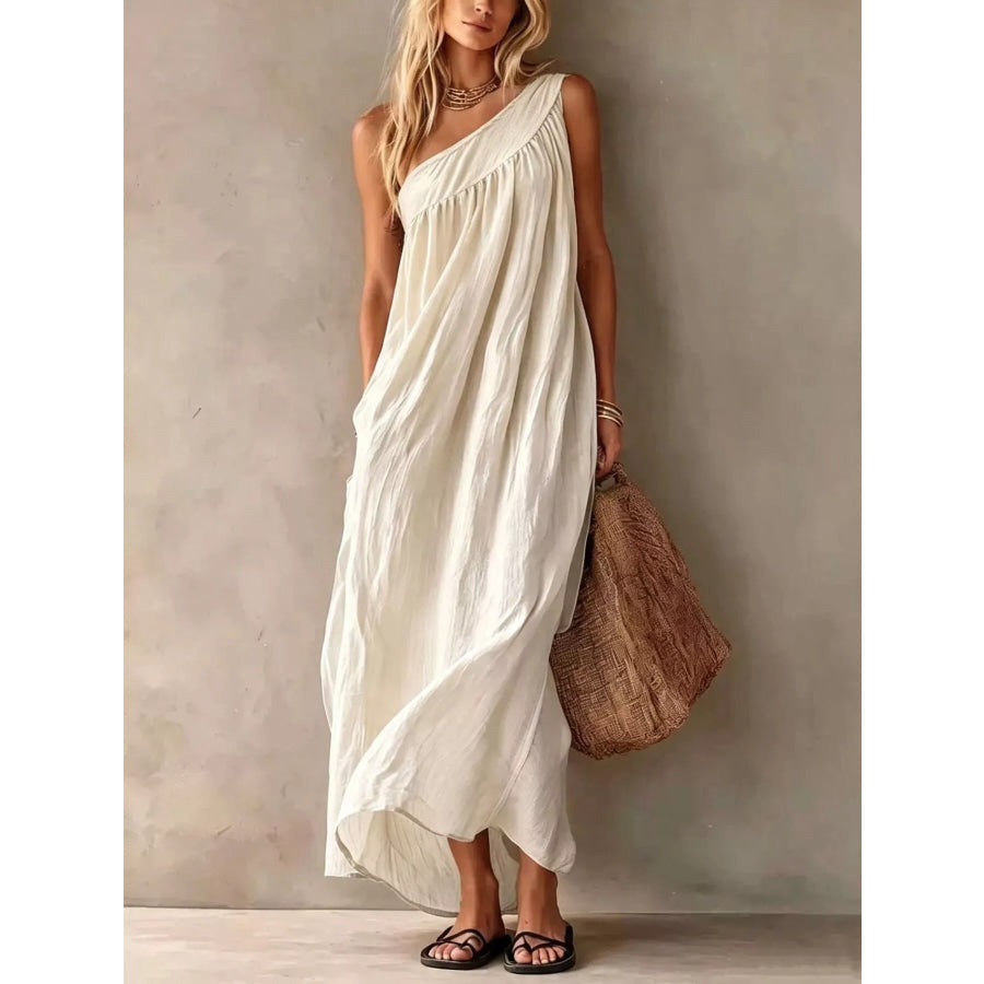 Full Size One-Shoulder Maxi Dress Plus Size White / S Apparel and Accessories