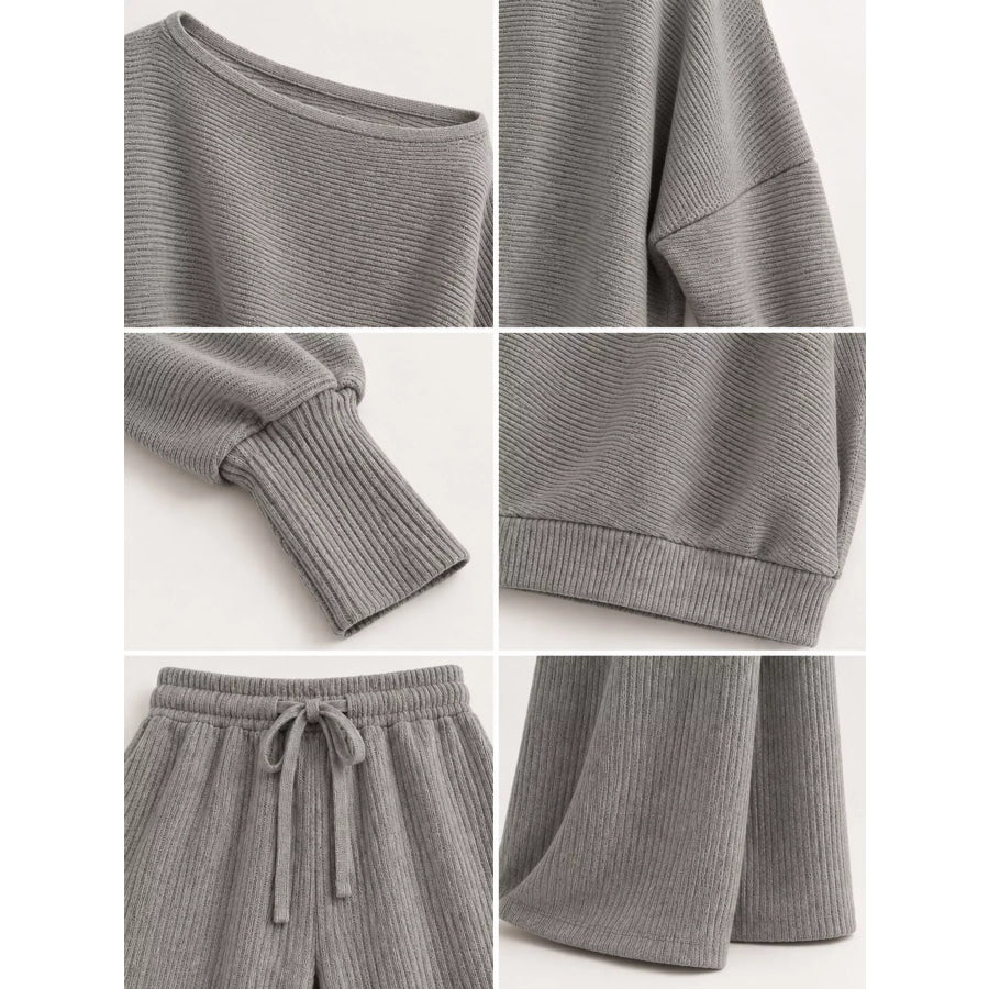 Full Size One-Shoulder Ribbed Knit Top and Wide Leg Pants Set Plus Apparel Accessories