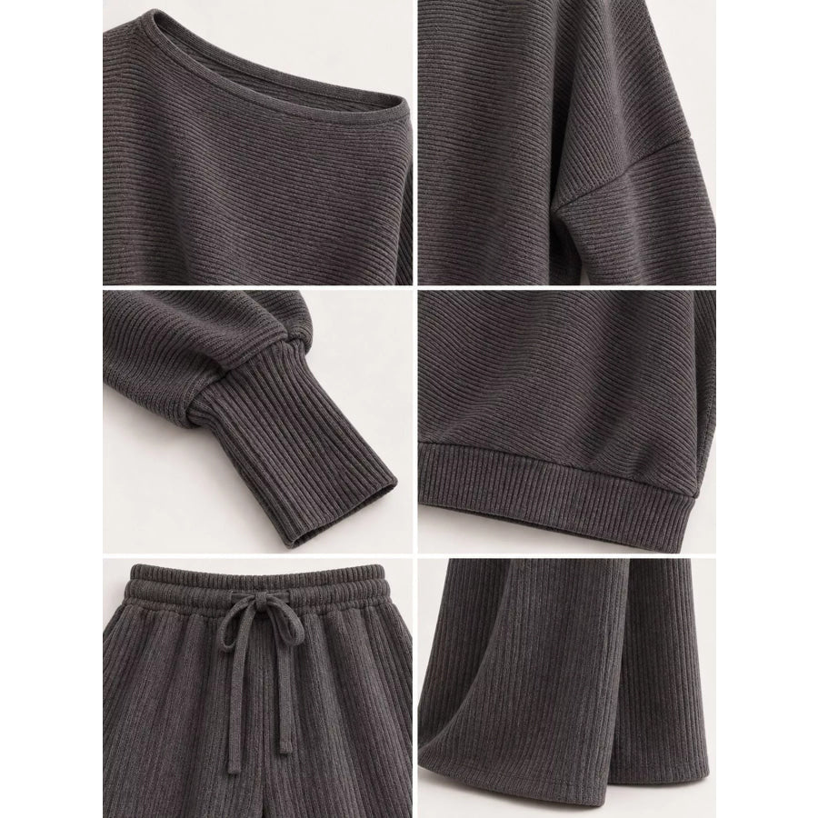Full Size One-Shoulder Ribbed Knit Top and Wide Leg Pants Set Plus Apparel Accessories