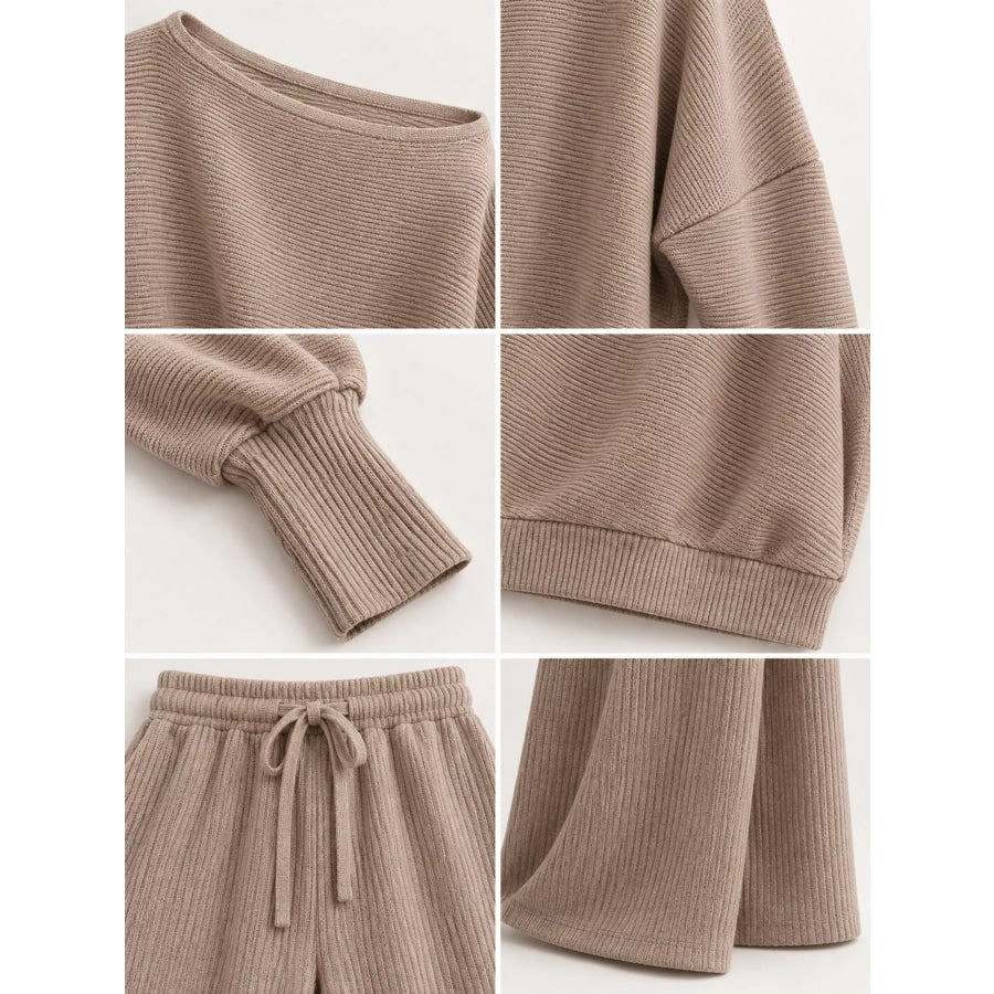 Full Size One-Shoulder Ribbed Knit Top and Wide Leg Pants Set Plus Apparel Accessories