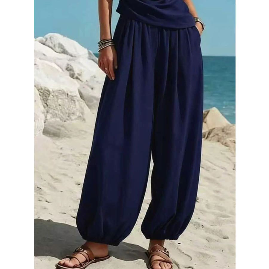 Full Size One-Shoulder Sleeveless Top and Harem Pants Set Plus Apparel Accessories