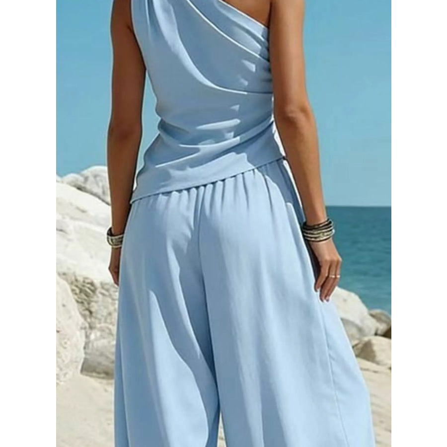 Full Size One-Shoulder Sleeveless Top and Harem Pants Set Plus Apparel Accessories