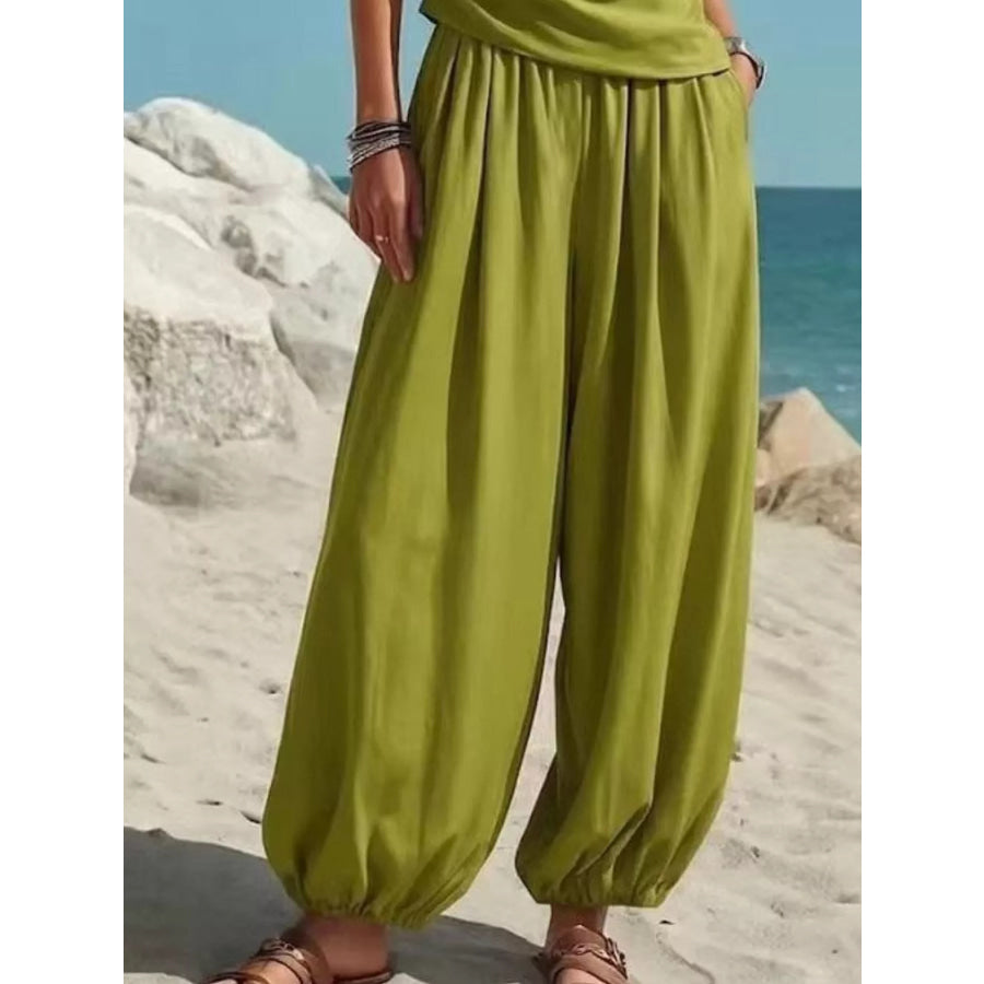 Full Size One-Shoulder Sleeveless Top and Harem Pants Set Plus Apparel Accessories