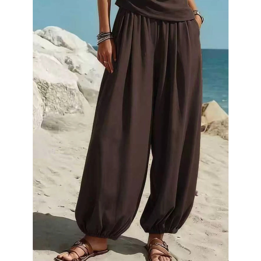 Full Size One-Shoulder Sleeveless Top and Harem Pants Set Plus Apparel Accessories